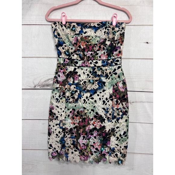 Nicole Miller Strapless Dress Size 4 Multicolor Eyelet Detail Chic Stylish - Picture 1 of 6